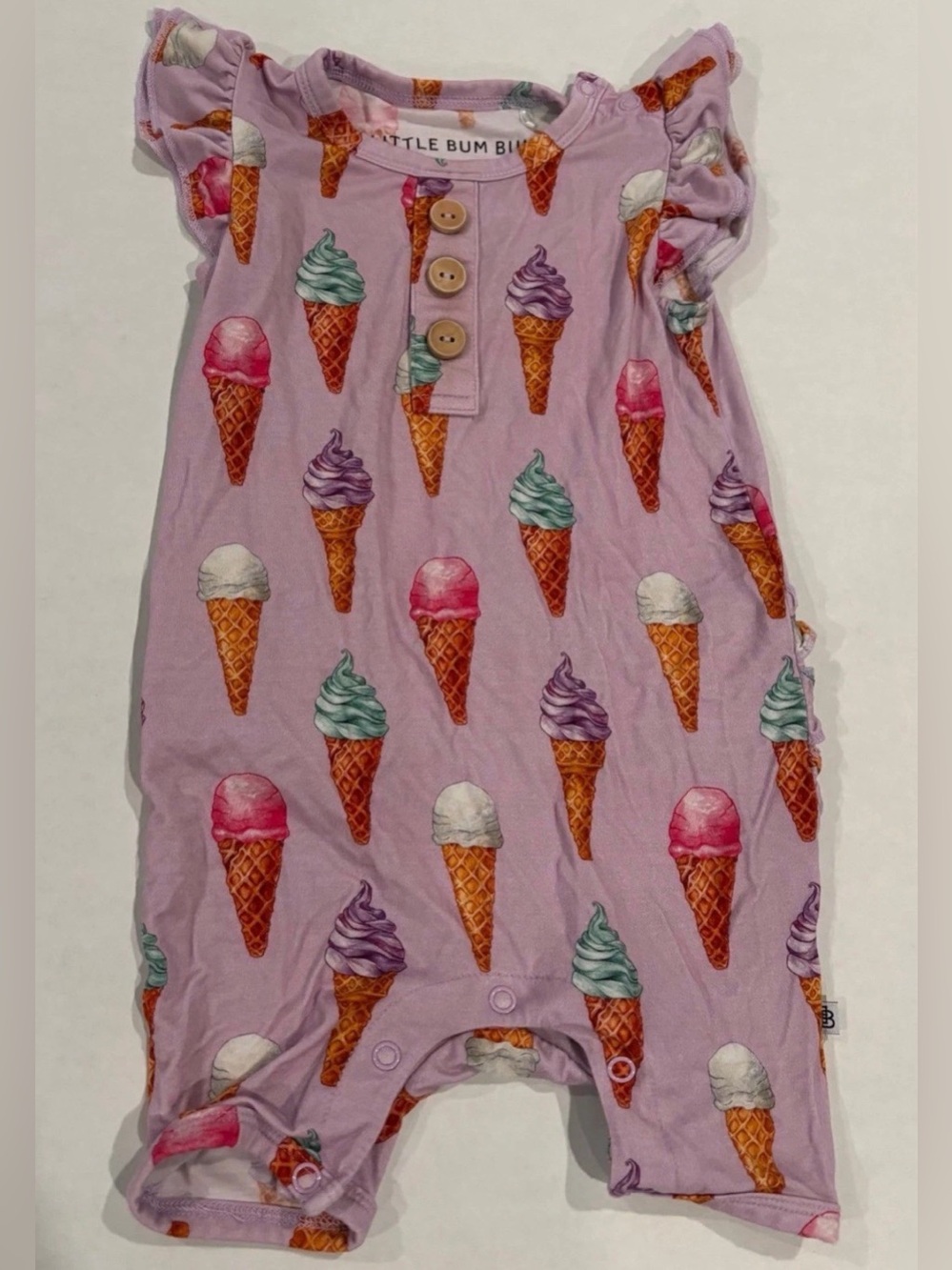 Little Bum Bums Purple Ice Cream Cone Ruffle Shorty Romper  18-24 Months